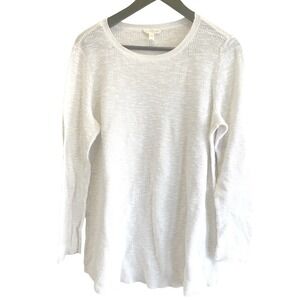 EILEEN FISHER White Organic Linen Cotton Knit Sweater Top M Long EUC